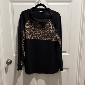 BiBi Black and Leopard Print Sweatshirt